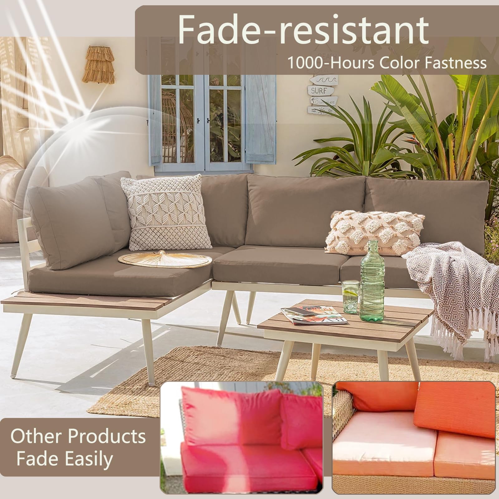 14-Piece Waterproof Outdoor Sectional Cushion Covers - Khaki Patio Furniture Slipcovers for Sofa, Loveseat & Chair - All-Weather Protection for Backyard, Deck & Poolside Use (14pcs)