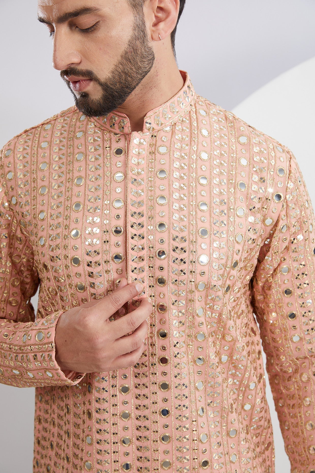 Stylish Peach Mirrorwork Kurta for Women - Traditional Indian Embroidered Tunic Top - Perfect for Festivals, Weddings & Casual Wear