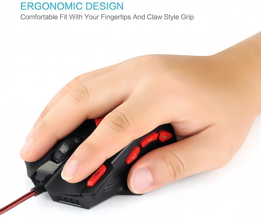 Zelotes T90 Professional Gaming Mouse - 9200 DPI, 8 Programmable Buttons, RGB LED Lights, Adjustable Weight for PC, Laptop, Desktop - Black | Perfect for FPS, MOBA & MMO Games, Office Work & Graphic Design