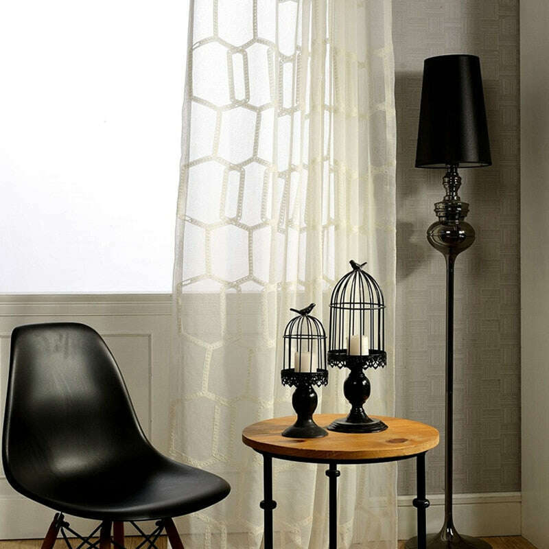 Brittany White Honeycomb Embroidery Sheer Curtains - Elegant Window Treatments for Living Room, Bedroom & Nursery - Light Filtering & Privacy Sheer Drapes