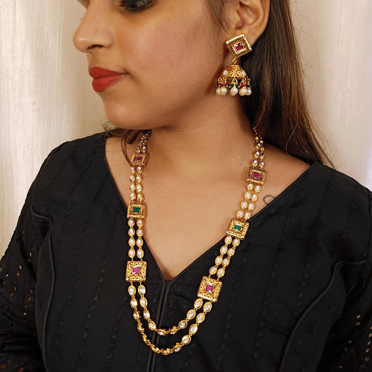 Exquisite Gold Plated Royal Kundan Necklace and Earrings Set (D431) - Perfect for Weddings, Parties & Special Occasions