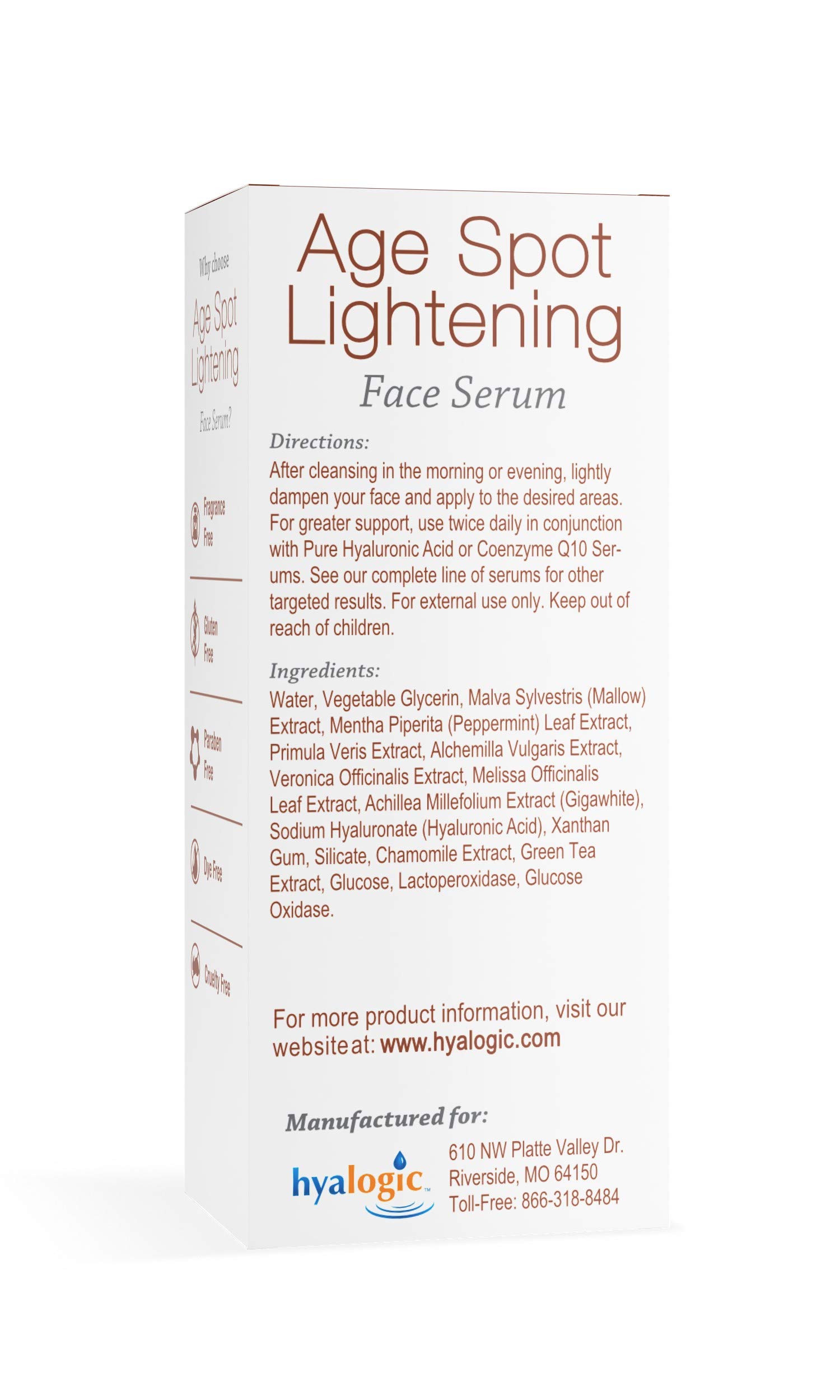 Age Spot Face Serum - Dark Spot Corrector with Hyaluronic Acid & Gigawhite - Brightening Serum for Age Spots, Wrinkles & Fine Lines - 1 Fl. oz by Hyalogic - Perfect for Daily Skincare Routine & Anti-Aging Treatment