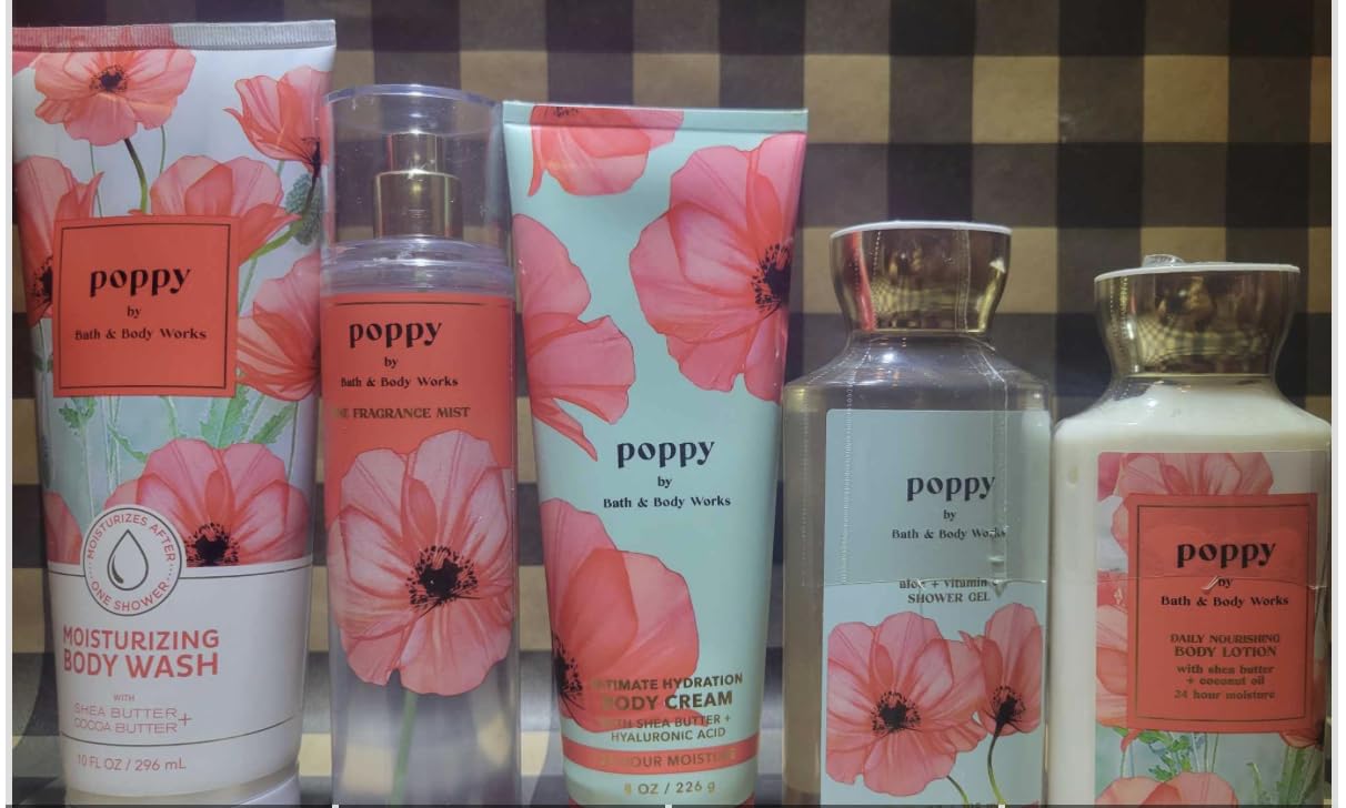 Poppy Bath & Body Set - Body Wash, Fragrance Mist & Hydrating Cream for Ultimate Skincare | Shower Gel & Lotion for Dry Skin | Perfect for Daily Bath Routine & Self-Care Gifts