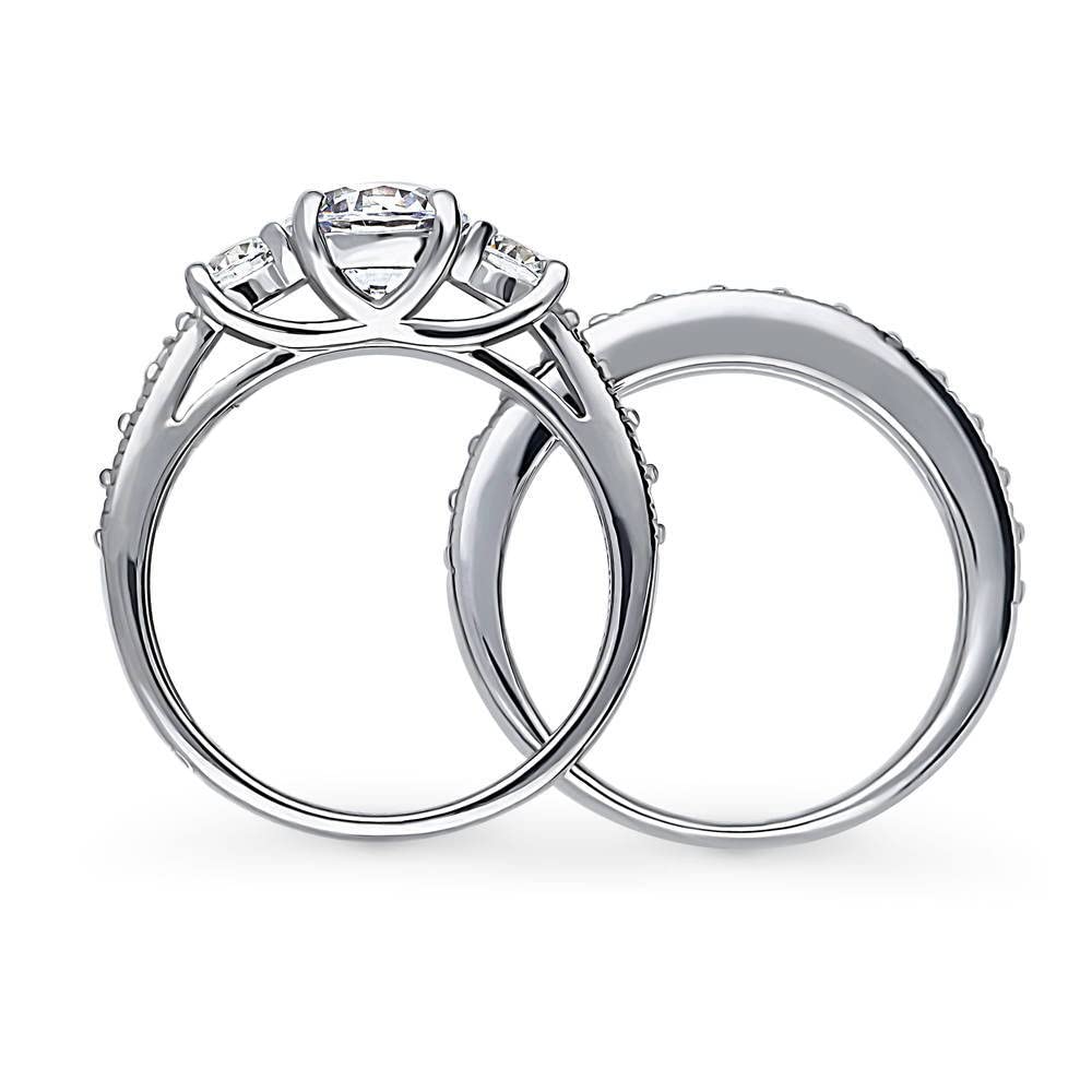 BERRICLE Sterling Silver 3-Stone Wedding & Engagement Ring Set - 1.25 Carat Round Cut Cubic Zirconia CZ for Women - Rhodium Plated Size 4-10 - Perfect for Proposals, Anniversaries & Special Occasions