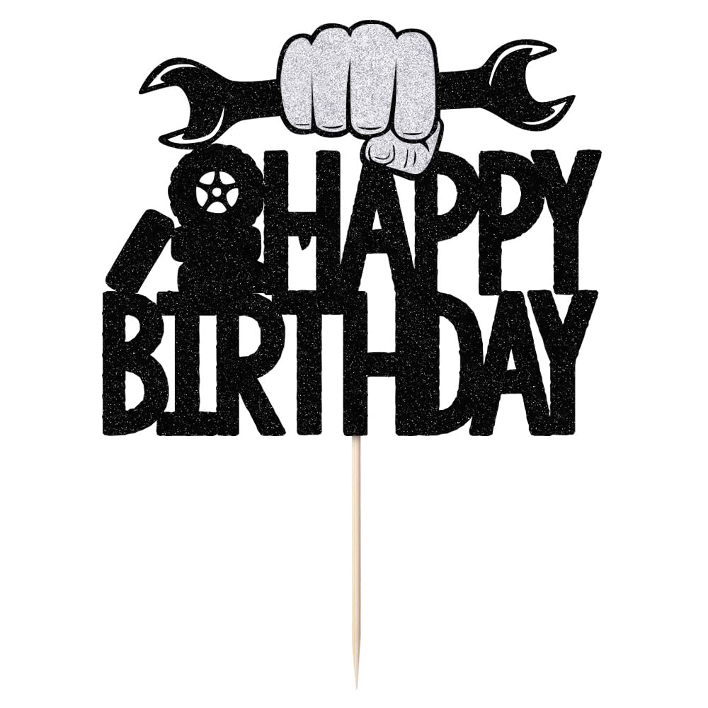 LVEUD Happy Birthday Cake Topper for Car Lovers - Auto Repair Engineer Themed Cake Decorations | Perfect for Car Enthusiast Birthday Parties & Automotive Celebration Cakes