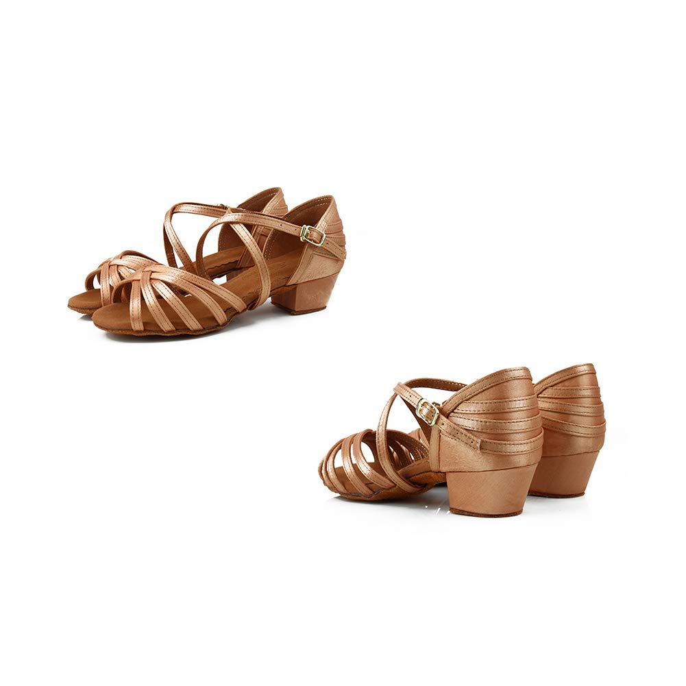 TINRYMX Girls Latin Dance Shoes Satin Ballroom Sandals with Low Heel - Model 608 for Practice, Performance, Wedding & Party