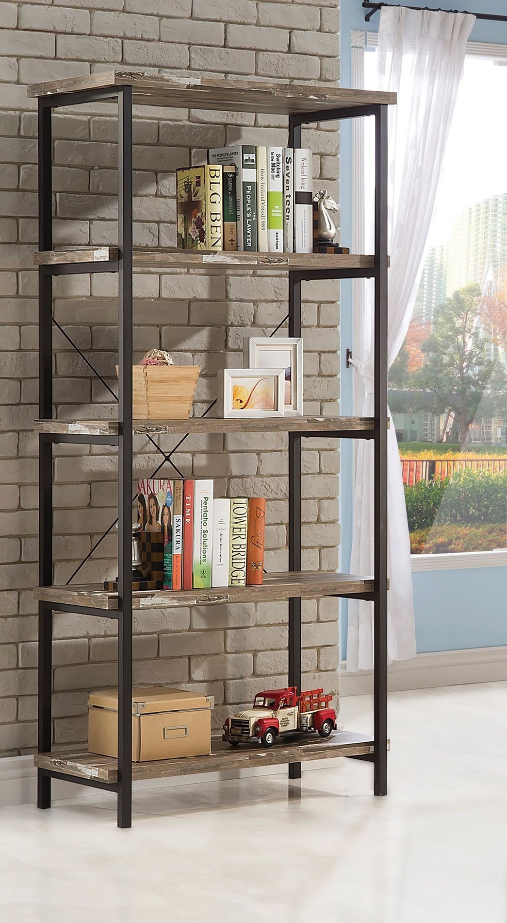 Coaster Furniture 801552 Salvaged Cabin & Black Bookcase - Perfect for Living Room, Office, or Study Room Storage