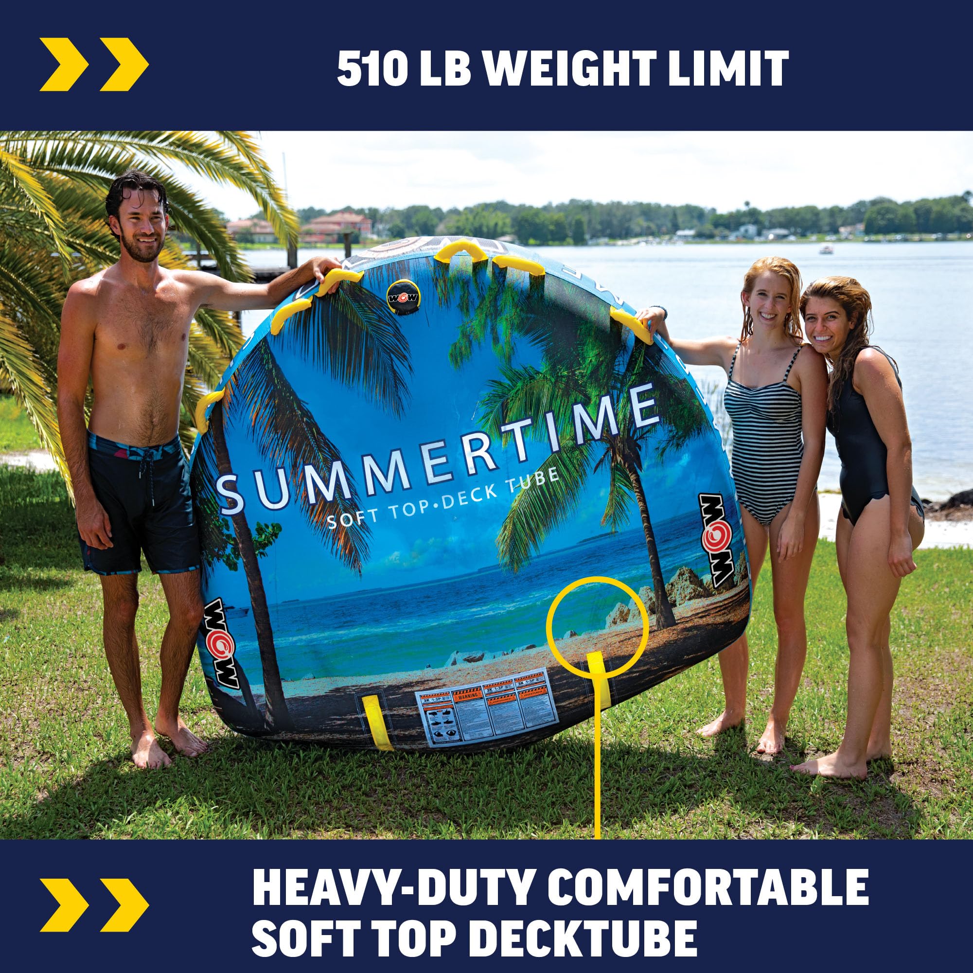 WOW Sports Summertime 1-3 Person Inflatable Towable Deck Tube for Boating & Water Sports - Heavy Duty 8200P-10-3 - Perfect for Lake, River & Ocean Fun with Friends & Family