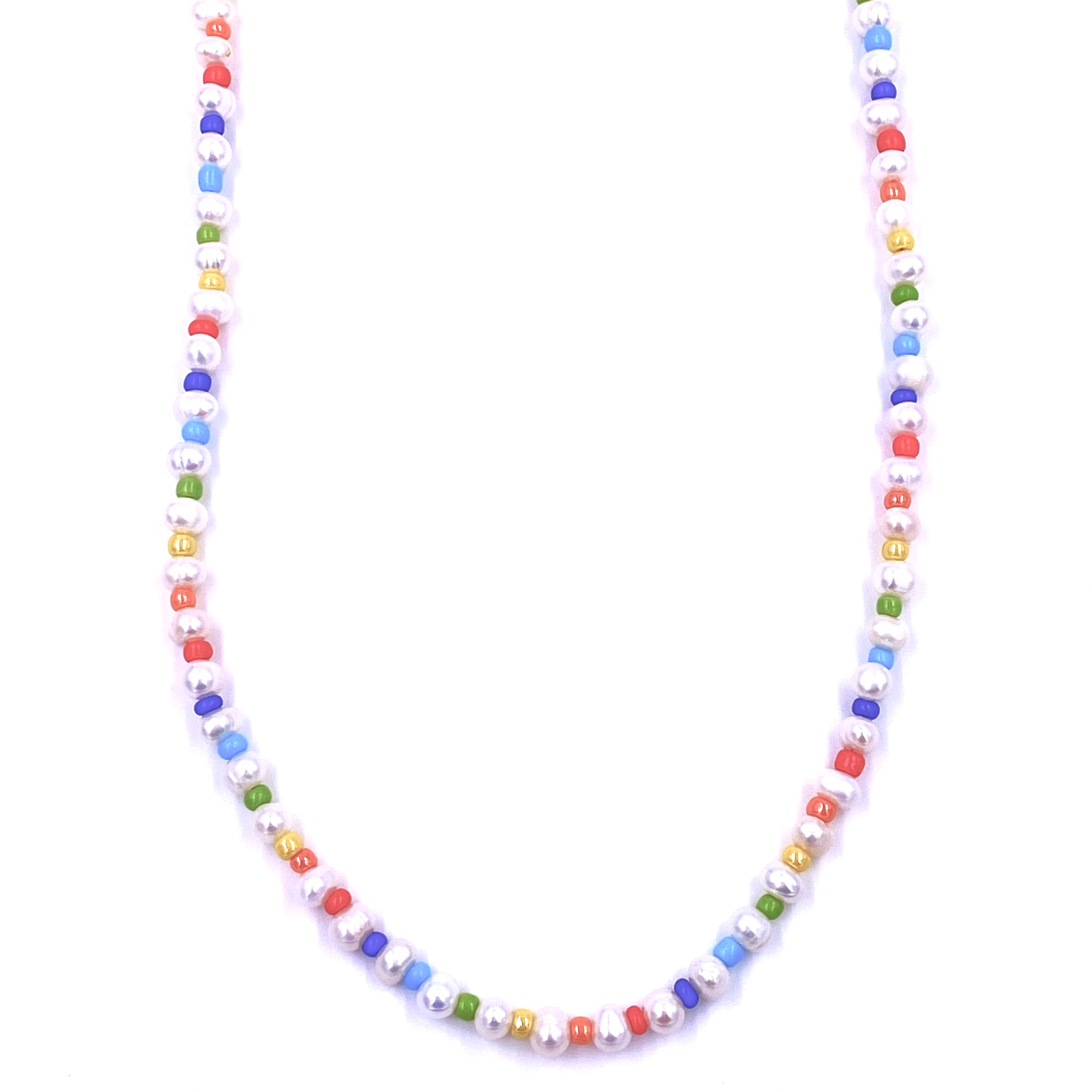 Ashley Gold Sterling Silver Colorful Enamel Bead & Freshwater Pearl Beaded Necklace - Elegant Layered Jewelry for Women, Perfect for Parties, Weddings & Everyday Wear