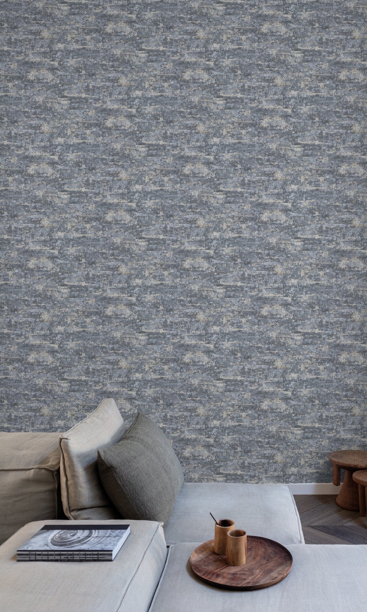 Blue Metallic Concrete Scratched Wallpaper R8020 - Textured Peel and Stick Wallpaper for Modern Home & Office Decor