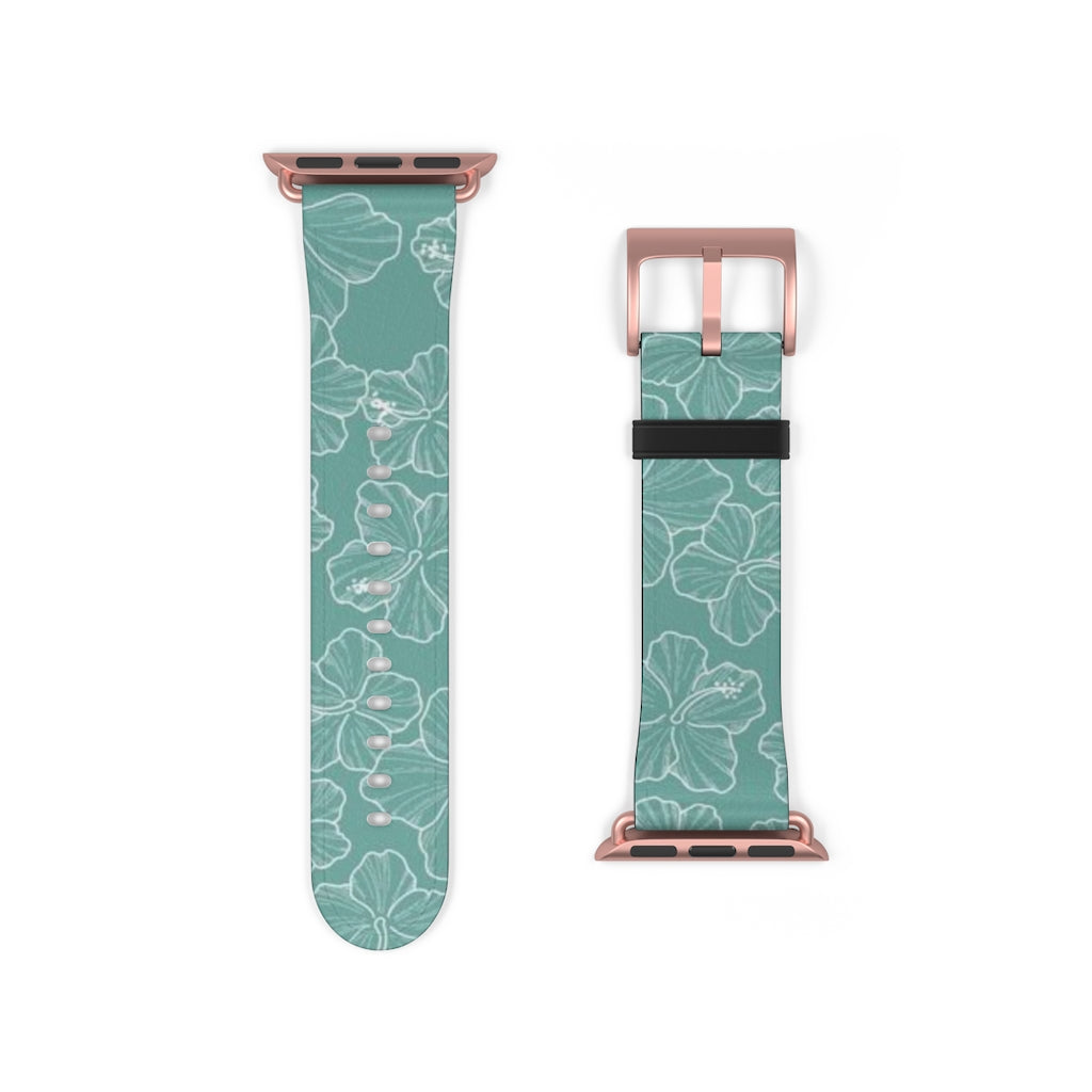 Premium Teal Hibiscus Watch Band - Stylish & Durable Replacement Strap for Apple Watch, Fitbit & Samsung - Perfect for Workouts, Casual Wear & Outdoor Activities