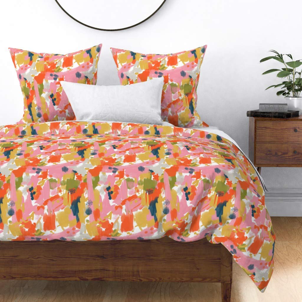 Custom Painterly Modern Brush Abstract Paint Splatter Print Cotton Sateen Duvet Cover for Twin Bed | Spoonflower Premium Bedding | Perfect for Modern Bedroom Decor & Artistic Home Styling