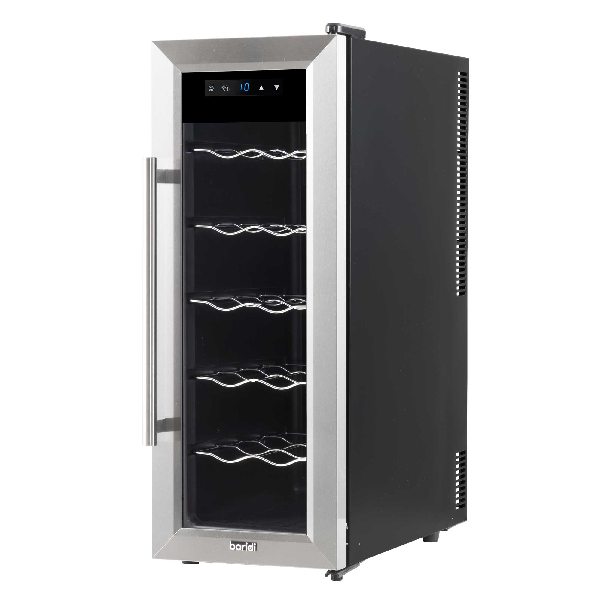 Baridi 12 Bottle Wine Cooler with Digital Touch Screen Controls & LED Light - Stainless Steel Wine Refrigerator for Home, Office or Restaurant Use - Perfect for Storing Red, White and Sparkling Wines