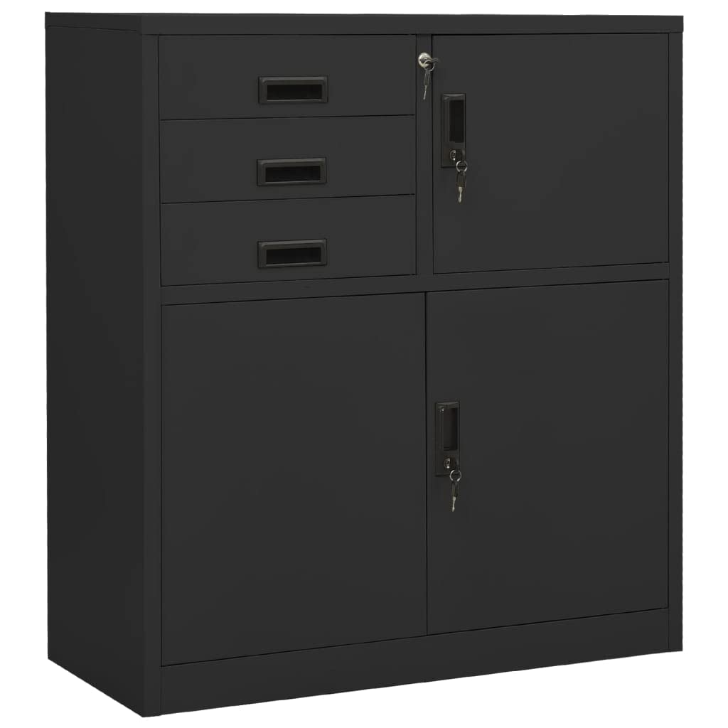 Steel Office Storage Cabinet with Adjustable Shelf & Lock - 35.4