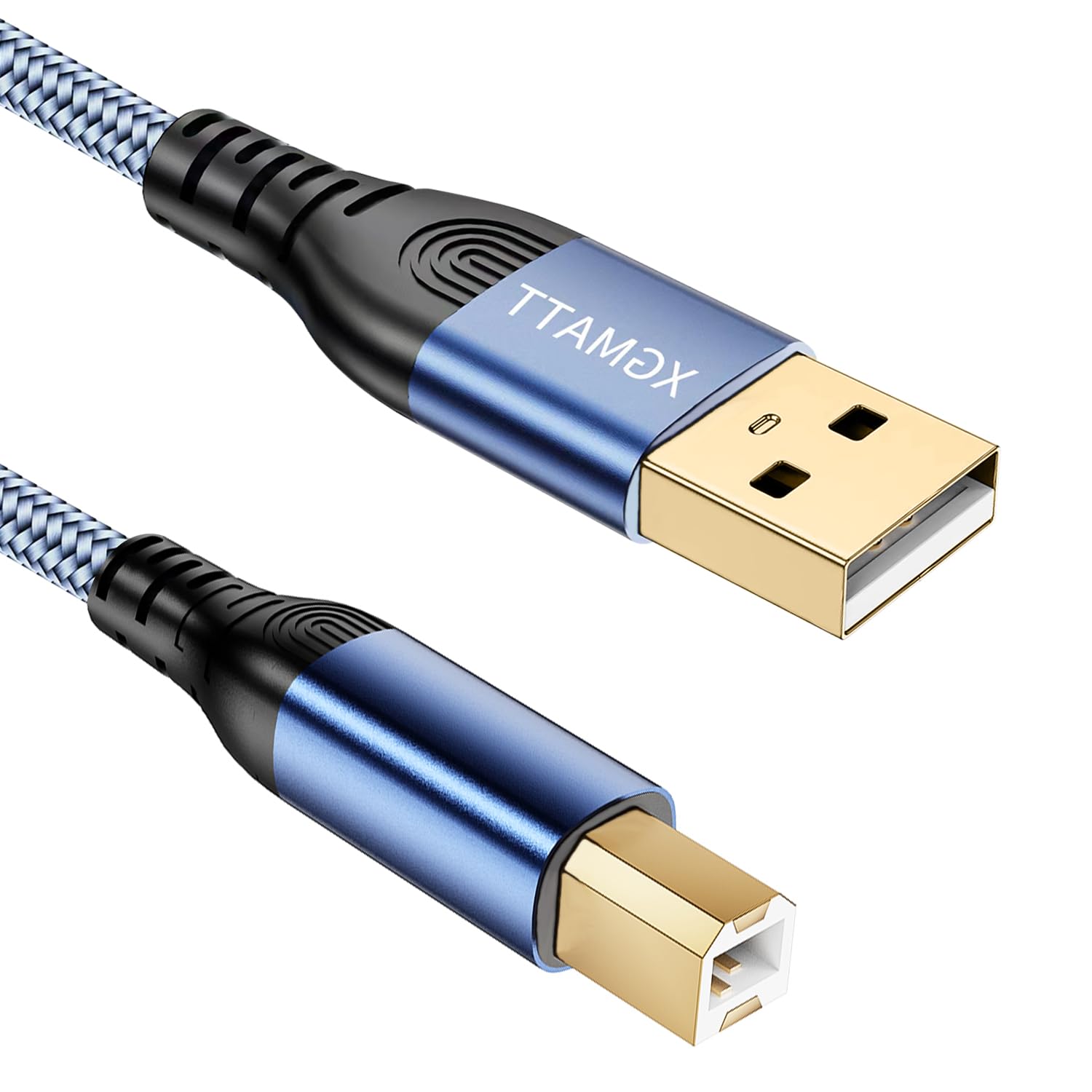 High-Speed USB 2.0 Printer Cable 6ft (A Male to B Male) - Durable Braided Nylon Scanner Cord Compatible with HP, Dell, Canon, Lexmark, Xerox, Brother, Samsung Printers - Blue - Perfect for Home Office, Small Business & Workstation Setups