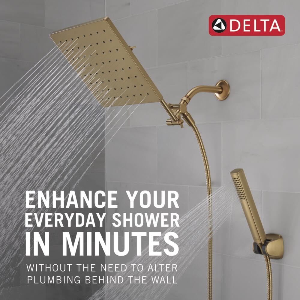Delta Faucet 10-inch Raincan Shower Head & Handheld Shower Combo - Gold Square Rainfall Shower Head with High Pressure 1.75 GPM - Champagne Bronze 75527-CZ - Perfect for Luxurious Spa-Like Bathroom Experience
