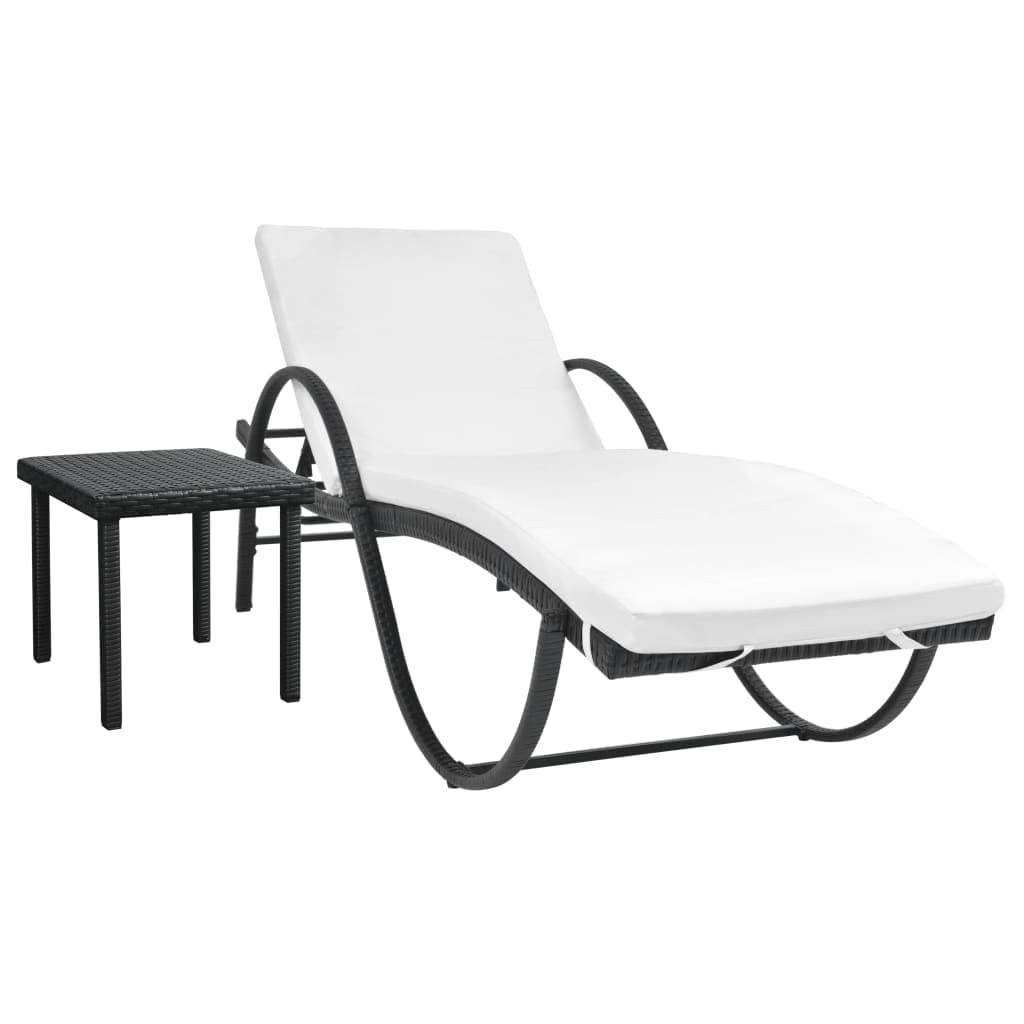 CHARMMA Sun Lounger with Cushion & Table - Black Poly Rattan Outdoor Furniture for Patio, Poolside, and Garden Relaxation
