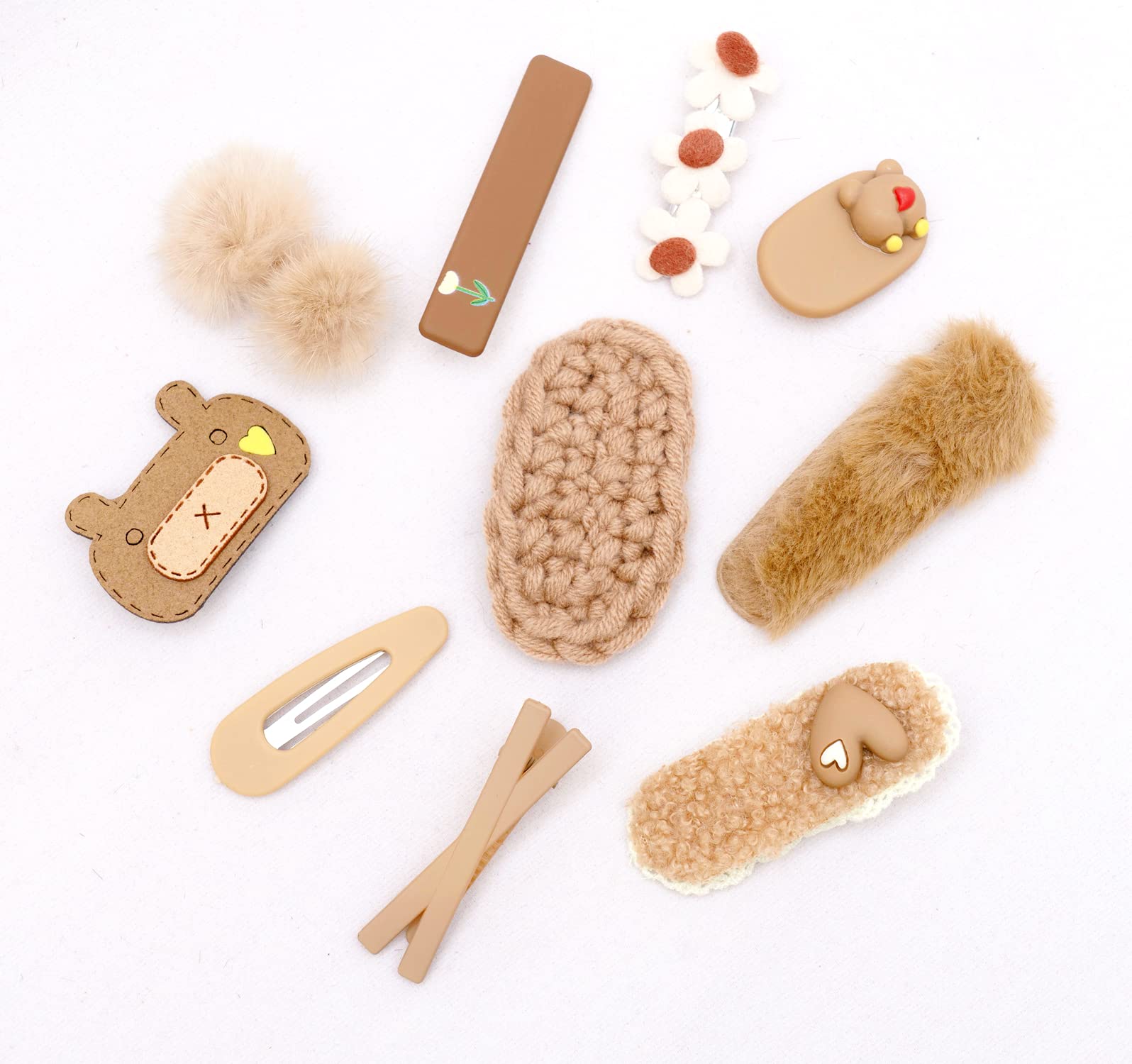 Rugelyss 10-Piece Milk Coffee Color Plush Hair Clips Set - Handmade Side Bangs Barrettes, Alligator Bobby Pins for Women & Girls | Perfect for Everyday Styling, Parties & Gifts