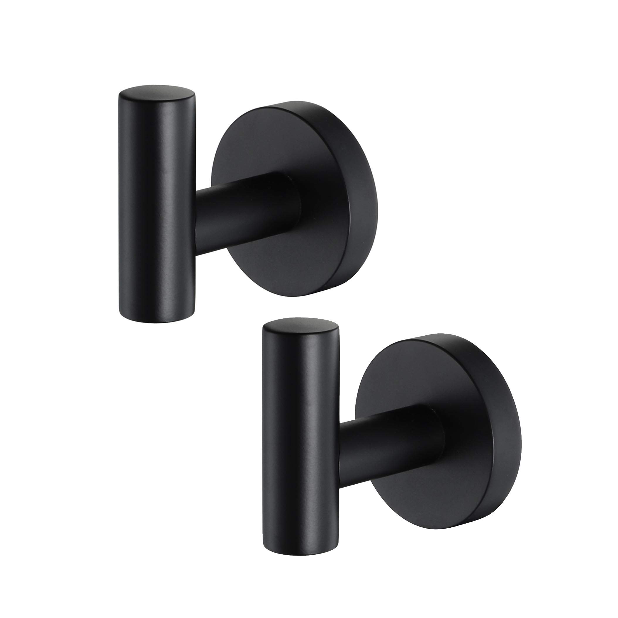Stainless Steel Wall Hooks 2 Pack - Modern Matte Black Bathroom Towel Hooks, Robe Hangers & Shower Hooks for Bathroom, Kitchen, Bedroom Organization