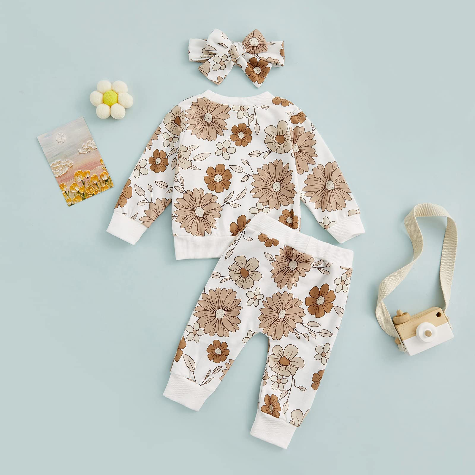 Hnyenmcko Newborn Baby Girl Clothes Set - Waffle Knit Long Sleeve Floral Sweatshirt & Pants Outfit for Infant Girls | Fall Winter Warm Outfits | Perfect for Family Photos, Holiday Gifts & Daily Wear