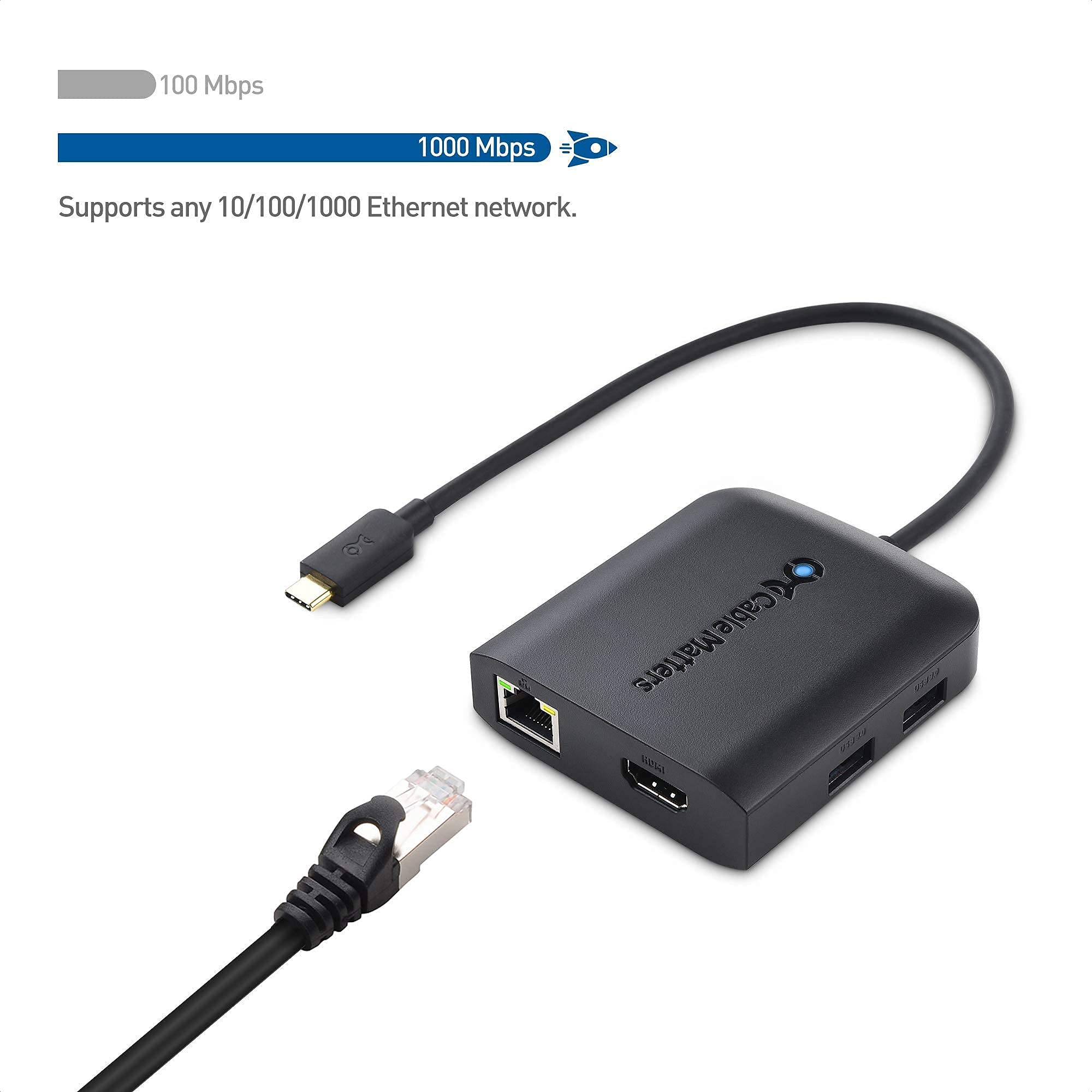 Cable Matters 8-in-1 USB C Hub with 4K HDMI, 80W PD Charging, Gigabit Ethernet, 3 USB Ports - Thunderbolt 3 Compatible for MacBook Pro, Surface Pro, Dell XPS - Ideal for Home Office, Remote Work & Travel Accessories (Black)