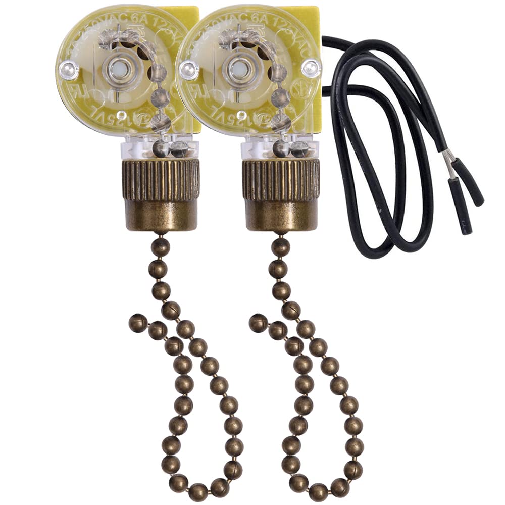 Zing Ear ZE-109 2-Wire Ceiling Fan Pull Chain Switch - Bronze On/Off Replacement Switch for Ceiling Fans, Lamps & Wall Lights (2-Pack) - Perfect for Bedroom, Living Room & Home Lighting Control