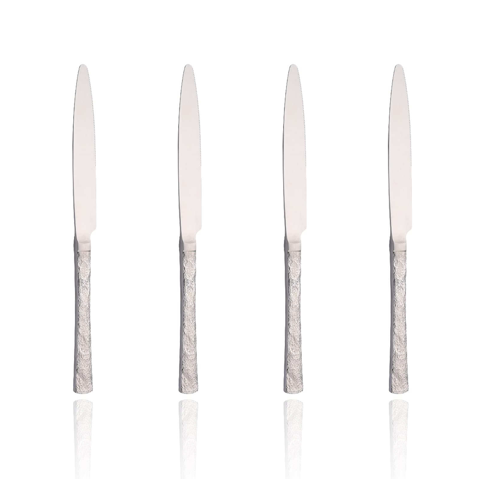 Premium 6-Piece Hammered Dinner Knife Set - 304 Stainless Steel Flatware with Mirror Polish - 9.13