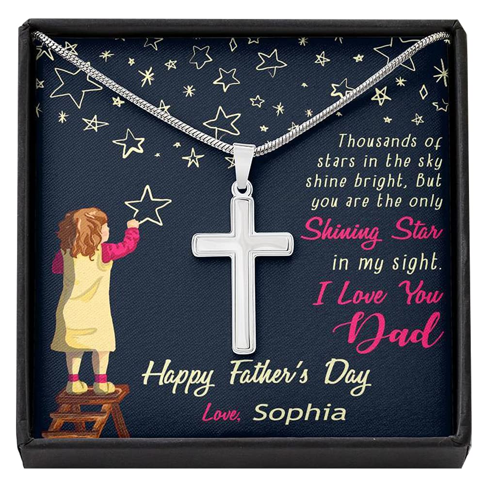 Personalized Cross Necklace for Dad - Custom Engraved Gift for Father's Day, Birthday & Anniversary - Thoughtful Present from Son or Daughter with Special Message Card - Religious Jewelry for Christian Men - Perfect for Church, Daily Wear & Special Occasions