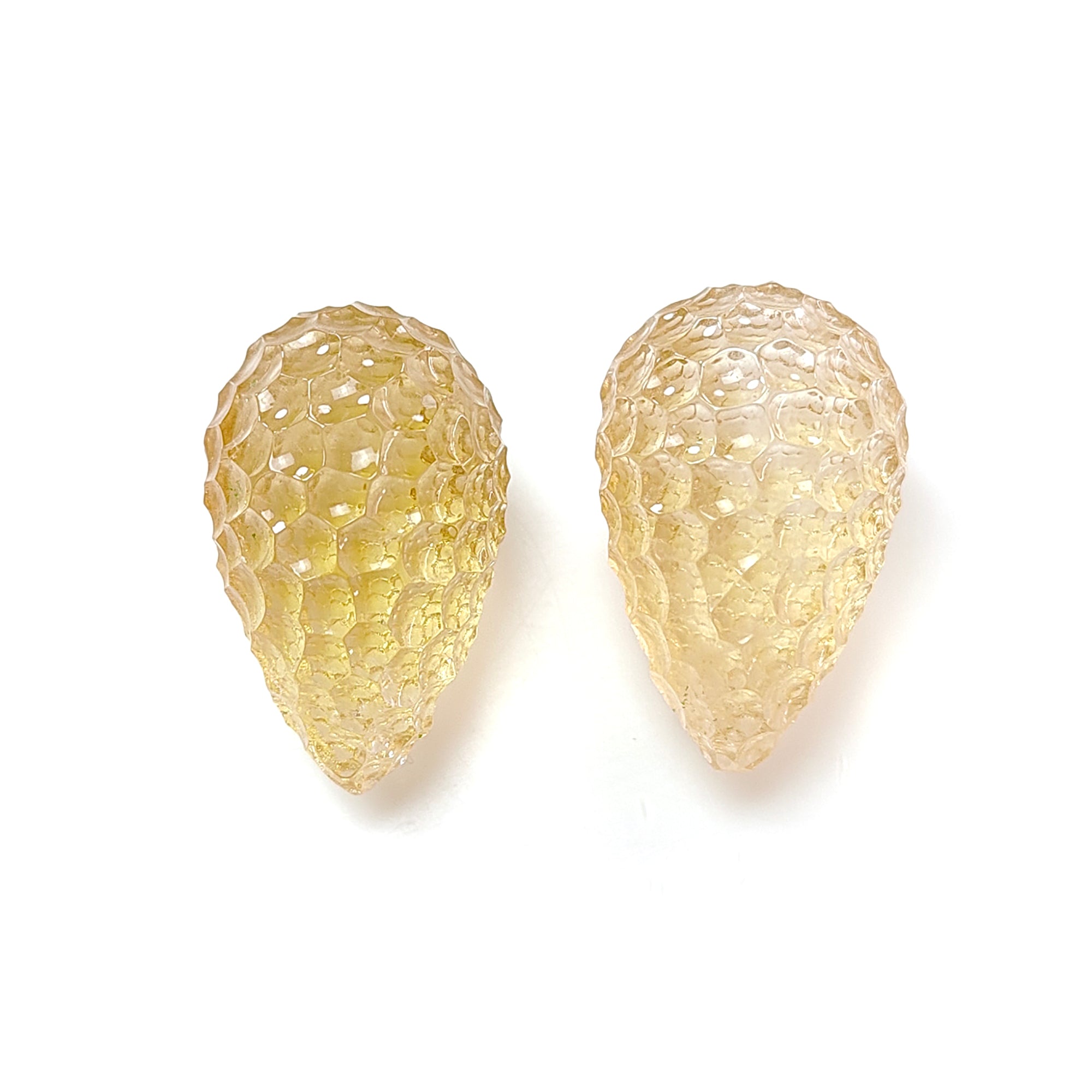 Natural Untreated Yellow Citrine Gemstone Carving - 61.70cts Hand Carved Teardrop Shape Pair (24mm) | November Birthstone Jewelry | Perfect for Necklace Pendants, Earrings & Gift Giving