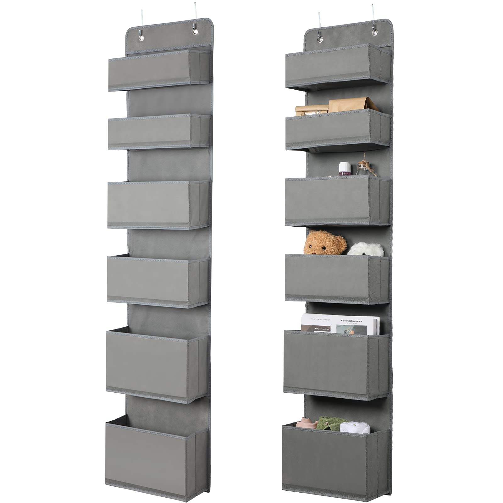 2-Pack Grey 6-Shelf Over Door Hanging Organizer - Fabric Wall Mount Storage with Hooks for Stationery, Sundries & Small Items - Perfect for Bedroom, Bathroom, Closet & Office Organization