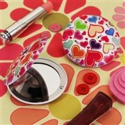Groovy Love Hearts Round Compact Mirror - Portable Makeup Mirror for Women, Girls | Perfect for Travel, Purse, Handbag & Vanity | Cute Heart-Shaped Design with Mirror