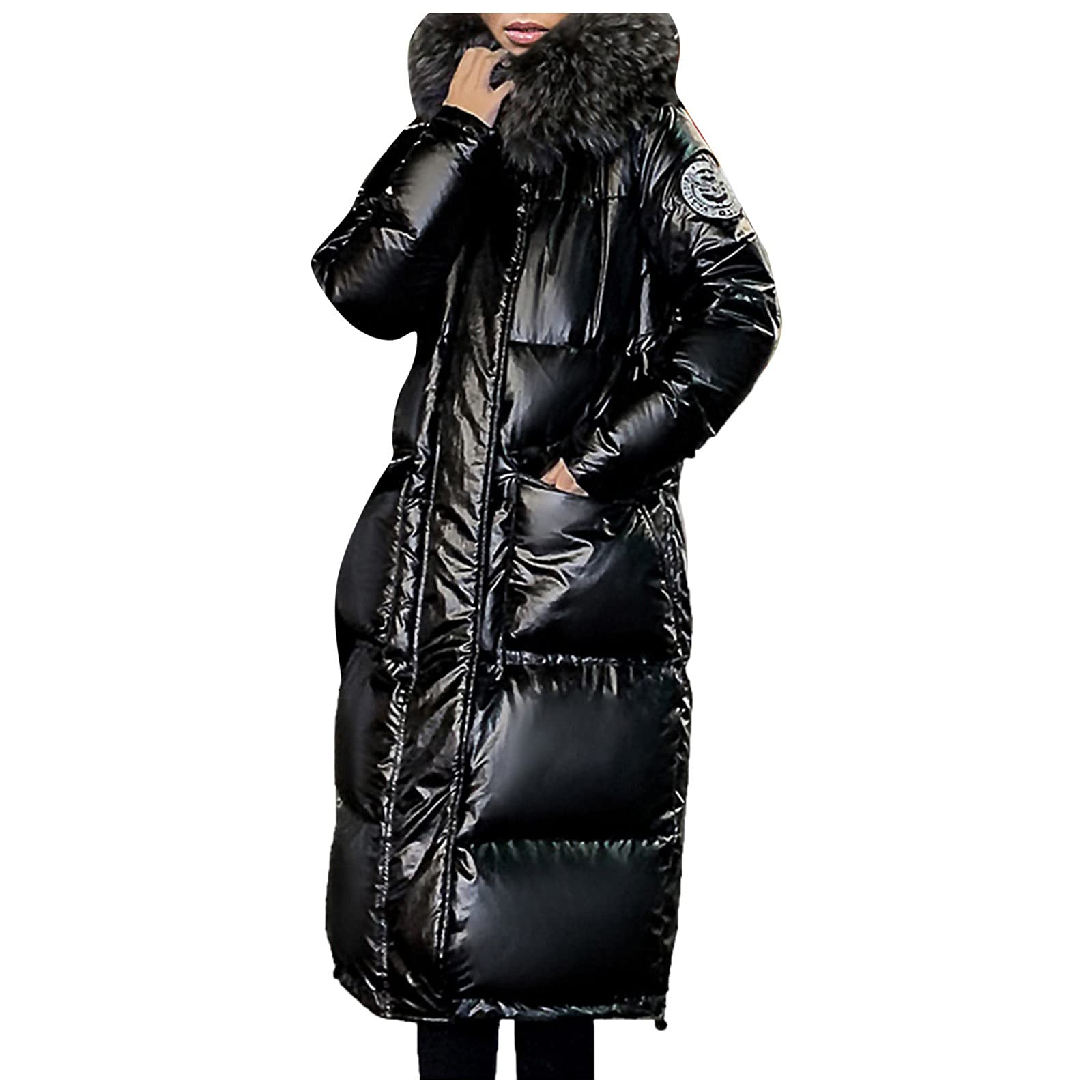 TuXinYu Women's Suede Long Hooded Jacket with Pockets - Winter Cotton-Padded Fashion Coat for Women | Perfect for Cold Weather Outings, Work Commutes & Casual Streetwear