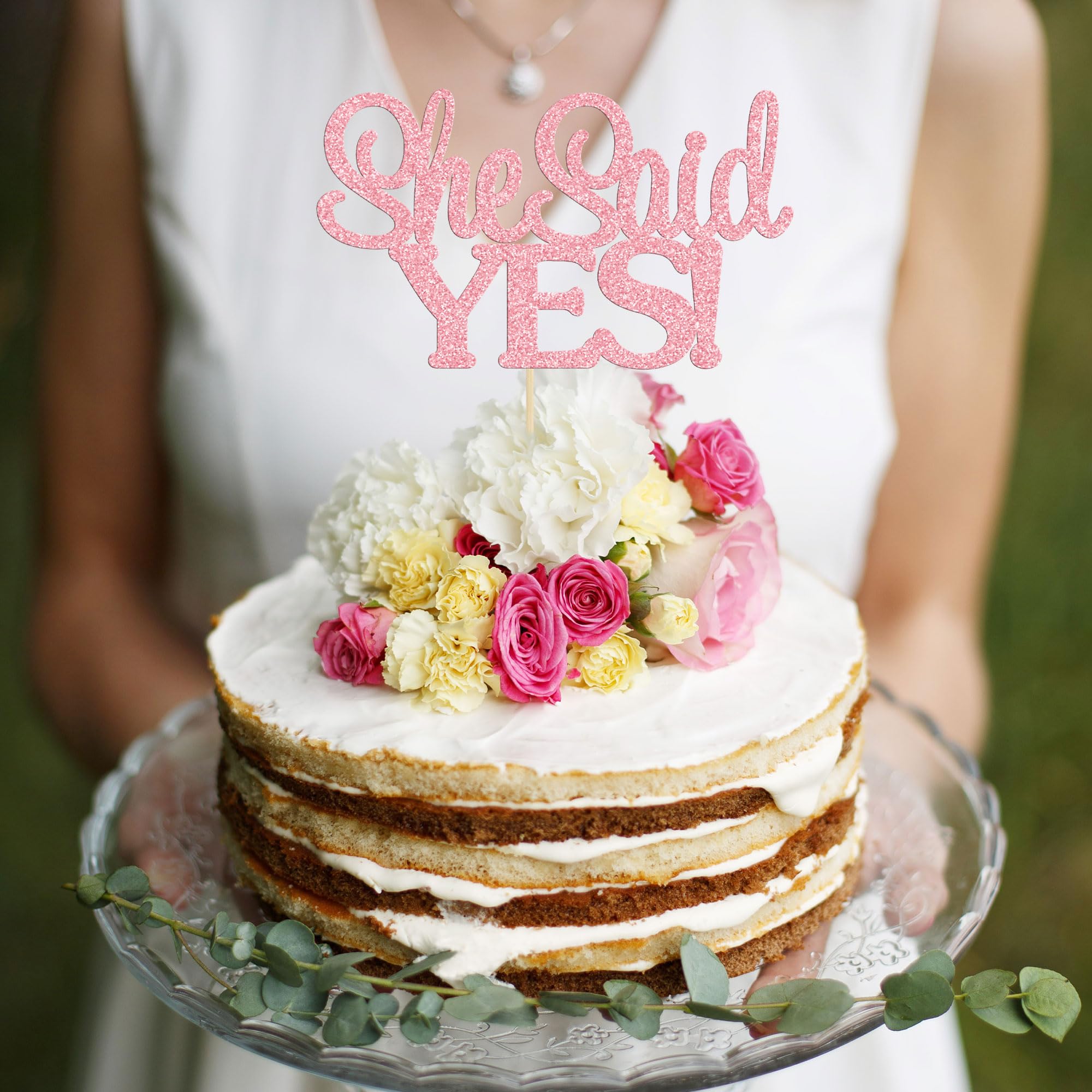 Pink 'She Said Yes' Cake Topper for Wedding & Bridal Shower