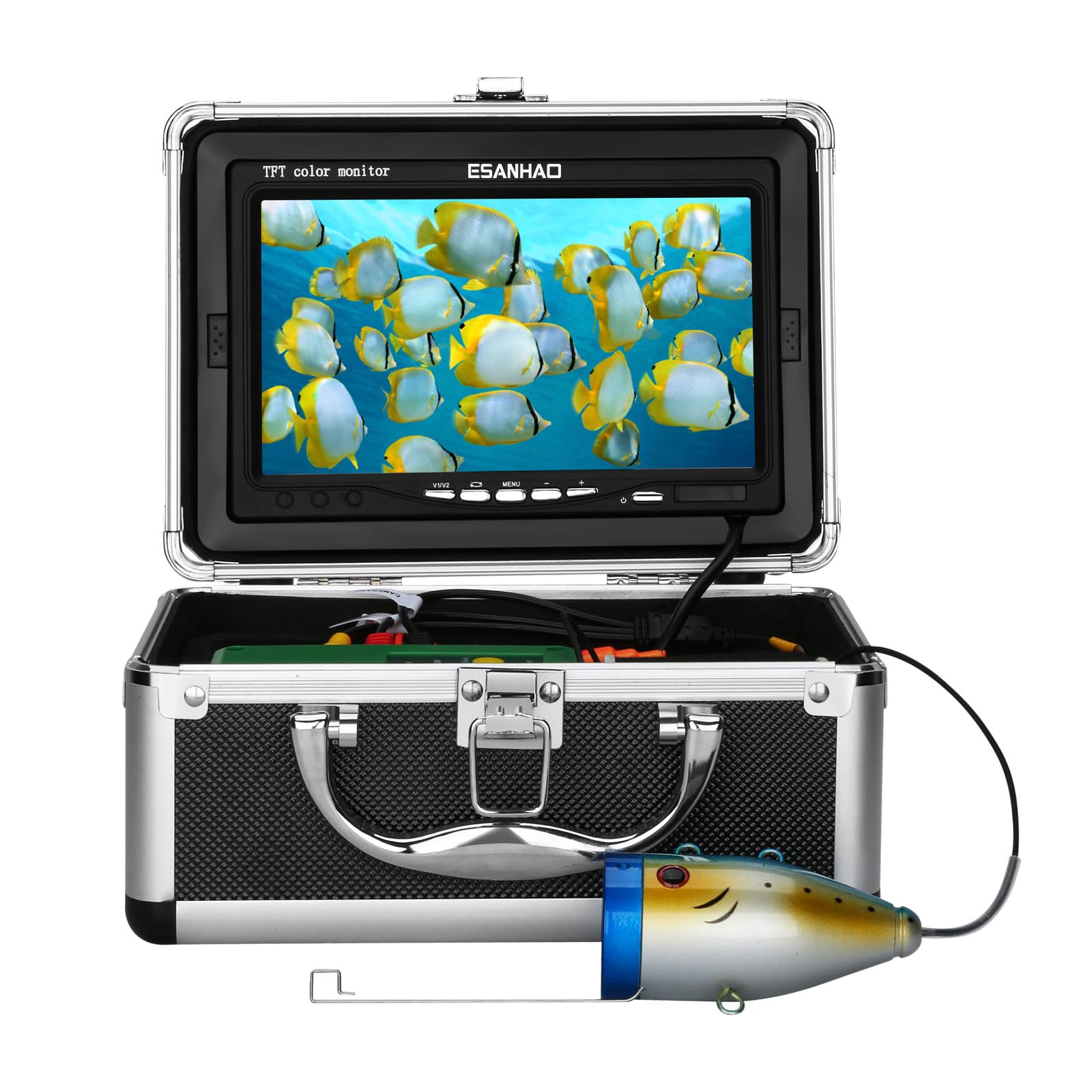 1000TVL Underwater Fishing Camera with 98ft/30m Cable - HD Monitor for Ice, Lake, Kayak & Boat Fishing - Saltwater & Freshwater Use - Perfect for Deep Sea, Dock & Night Fishing Adventures