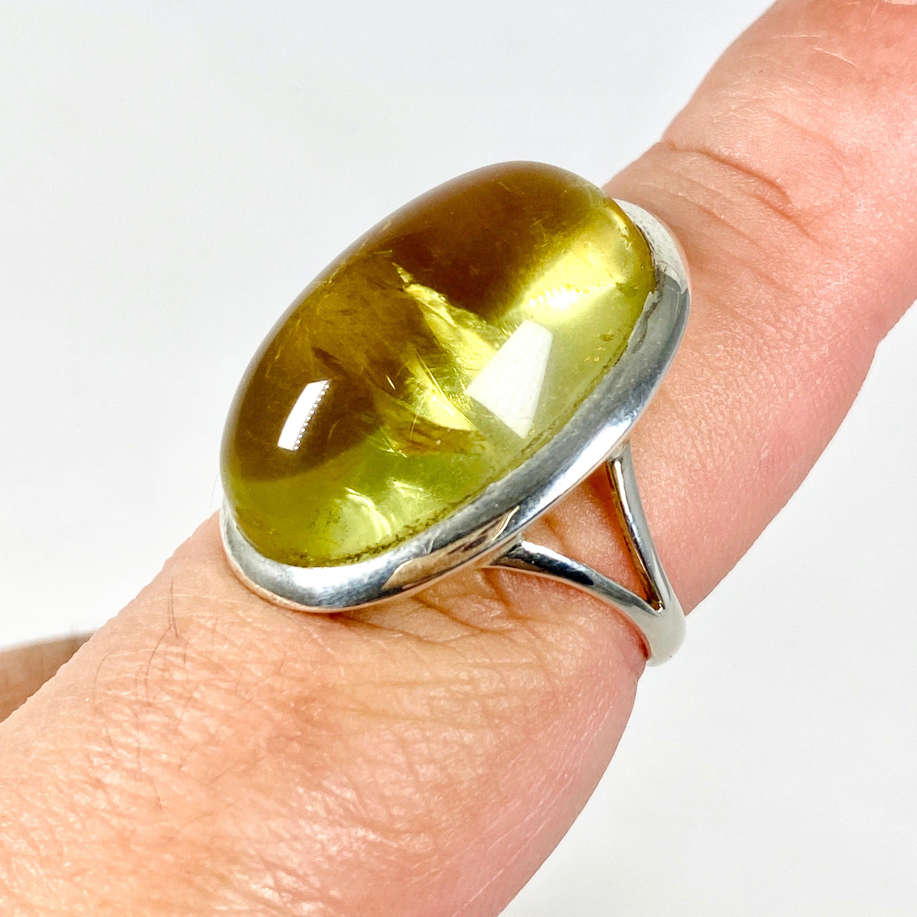 Lemon Quartz Oval Cabochon Ring - Size 8 - KRGJ2354 - Elegant Jewelry for Women, Perfect for Weddings, Parties & Everyday Wear