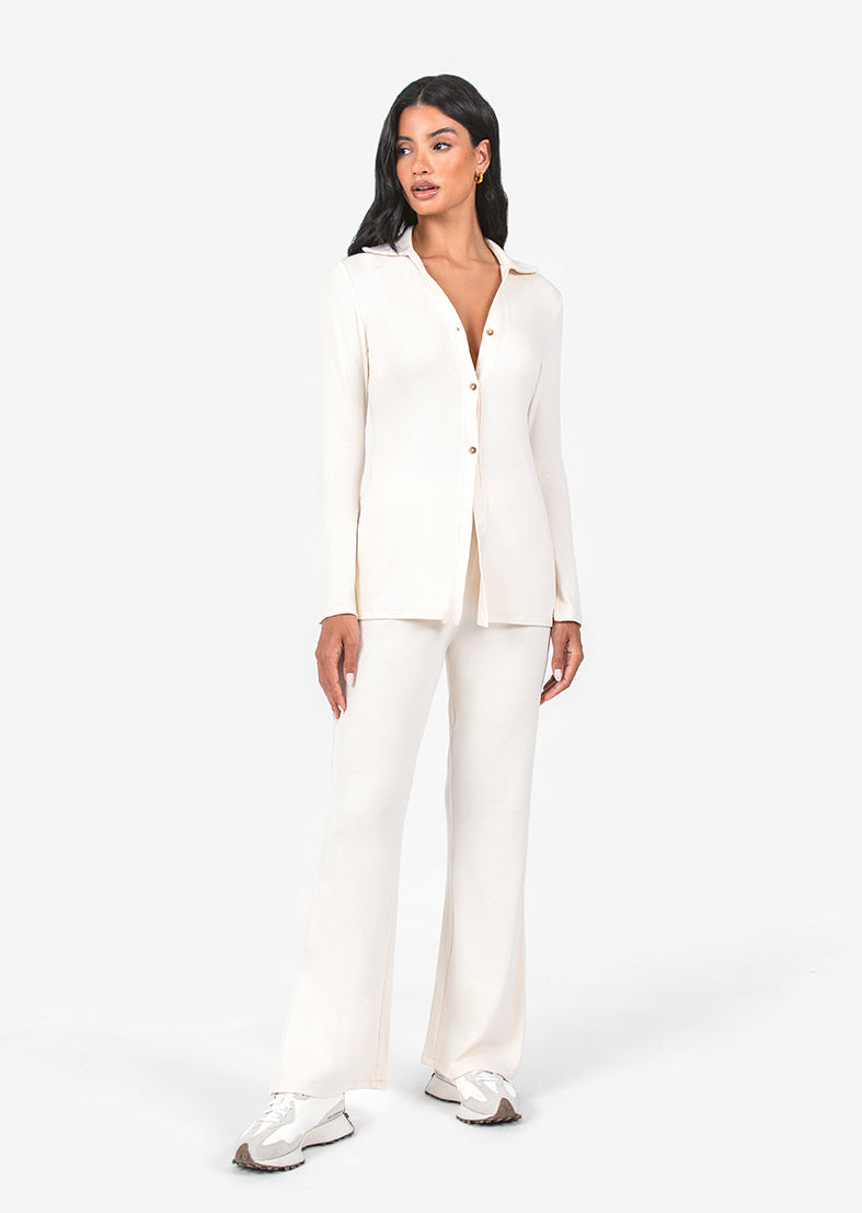 Airjet Rib Longline Cardigan in Eggnog - Cozy & Stylish Women's Knitwear for Fall & Winter Layering