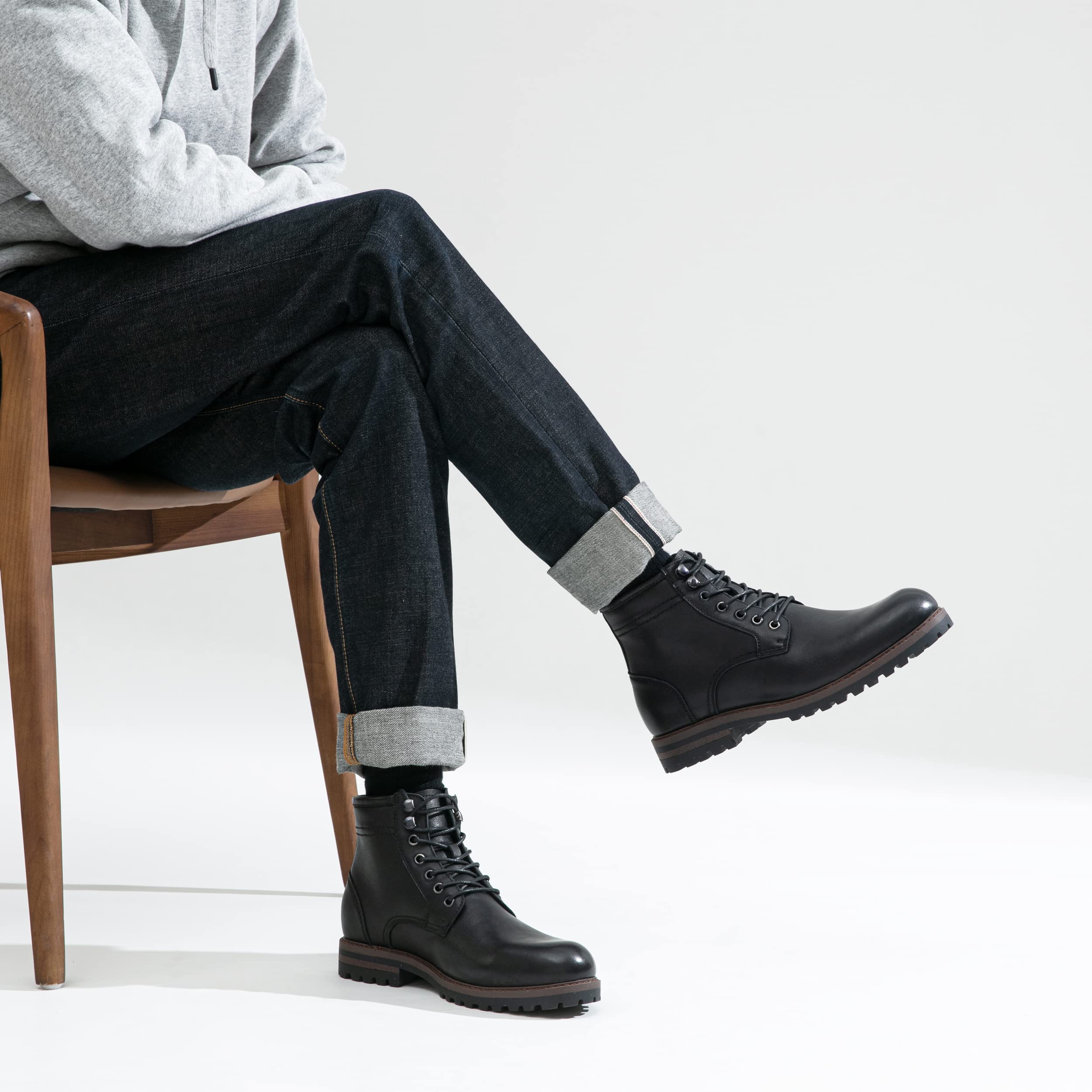 Premium Jousen Men's Chukka Boots - Genuine Leather Black Ankle Boots for Casual & Business Wear | Comfortable & Stylish Footwear for Office, Travel & Outdoor Activities