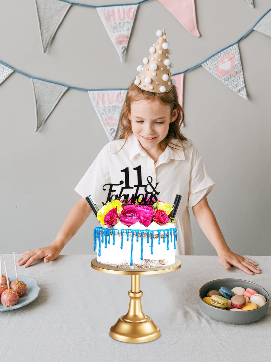 10 Inch White Metal Cake Stand Holder - Elegant Cupcake Display for Wedding, Birthday, Reception - Gold Accent Decor for Dessert Tables & Party Buffets