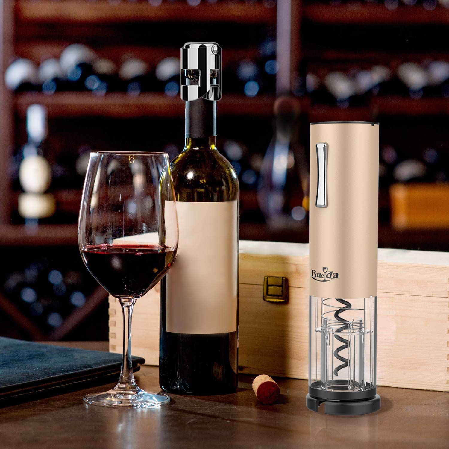 Premium Electric Wine Opener - Automatic Cordless Corkscrew with Foil Cutter & Rechargeable Battery - Stainless Steel Professional Bottle Opener Set (Red) - Perfect for Dinner Parties, Gifts & Home Bars