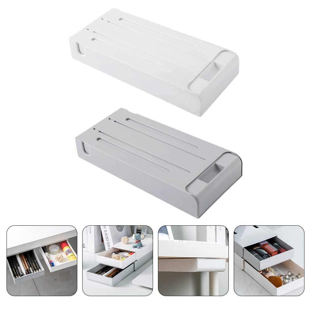 Zerodeko 2-Pack Plastic Desktop Drawers - Under Desk Storage Organizer for Cosmetics, Stationery, Jewelry & Office Supplies | Multi-Functional Household & Workspace Organization Solution