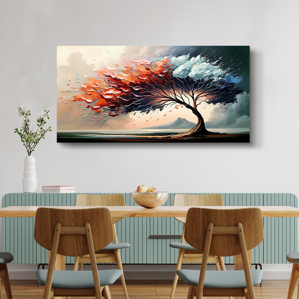 MHARTK66 Large Canvas Wall Art - Modern Tree Landscape Abstract Painting Framed Print (24x48 In) for Living Room, Bedroom, Office & Hotel Decor | Home & Commercial Interior Design Wall Decorations