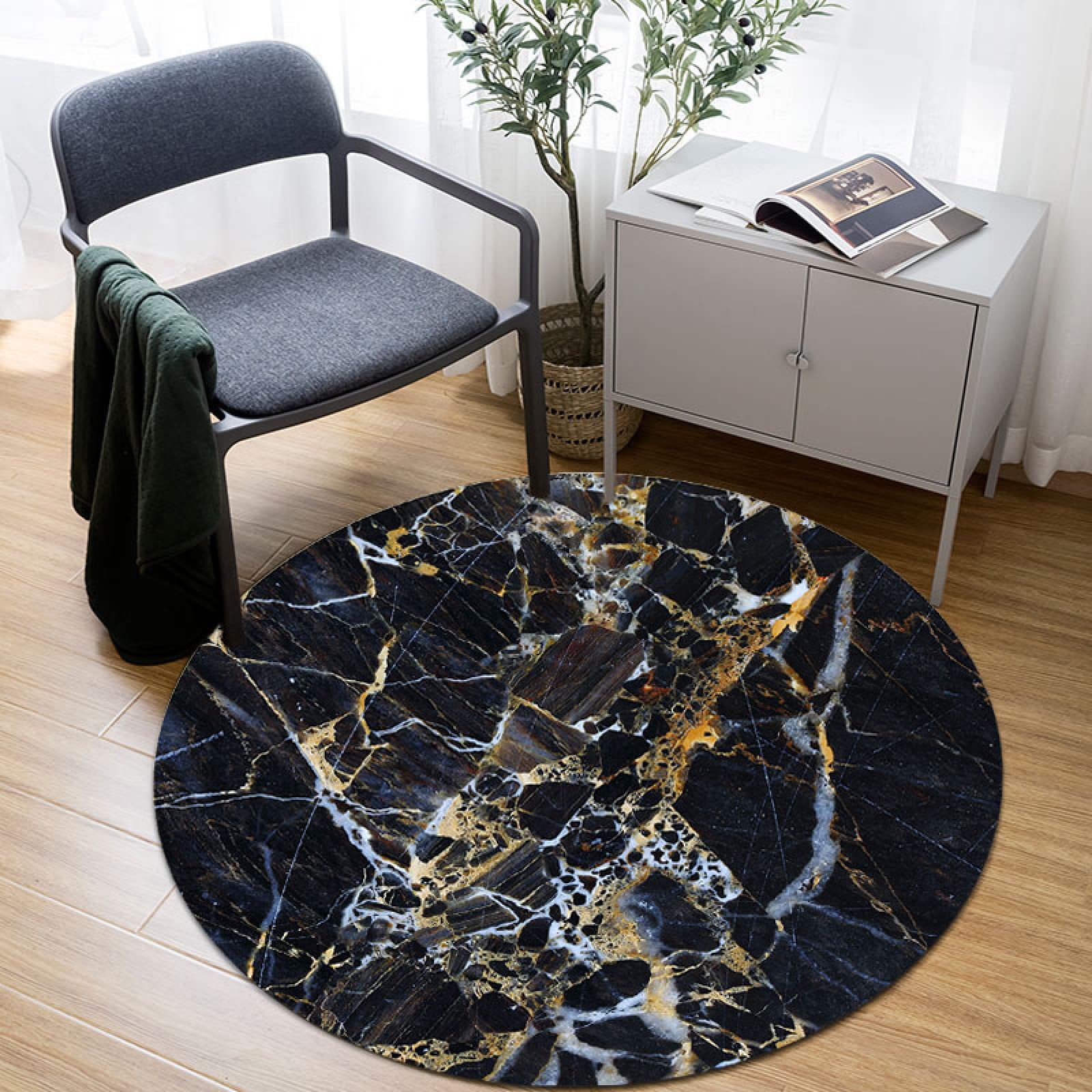 JUEWEIER 3D Round Non-Slip Carpet - Marble Pattern Floor Mat for Bedroom, Office Chair & Home Decor | Perfect for Computer Desks, Living Rooms & Dorm Rooms
