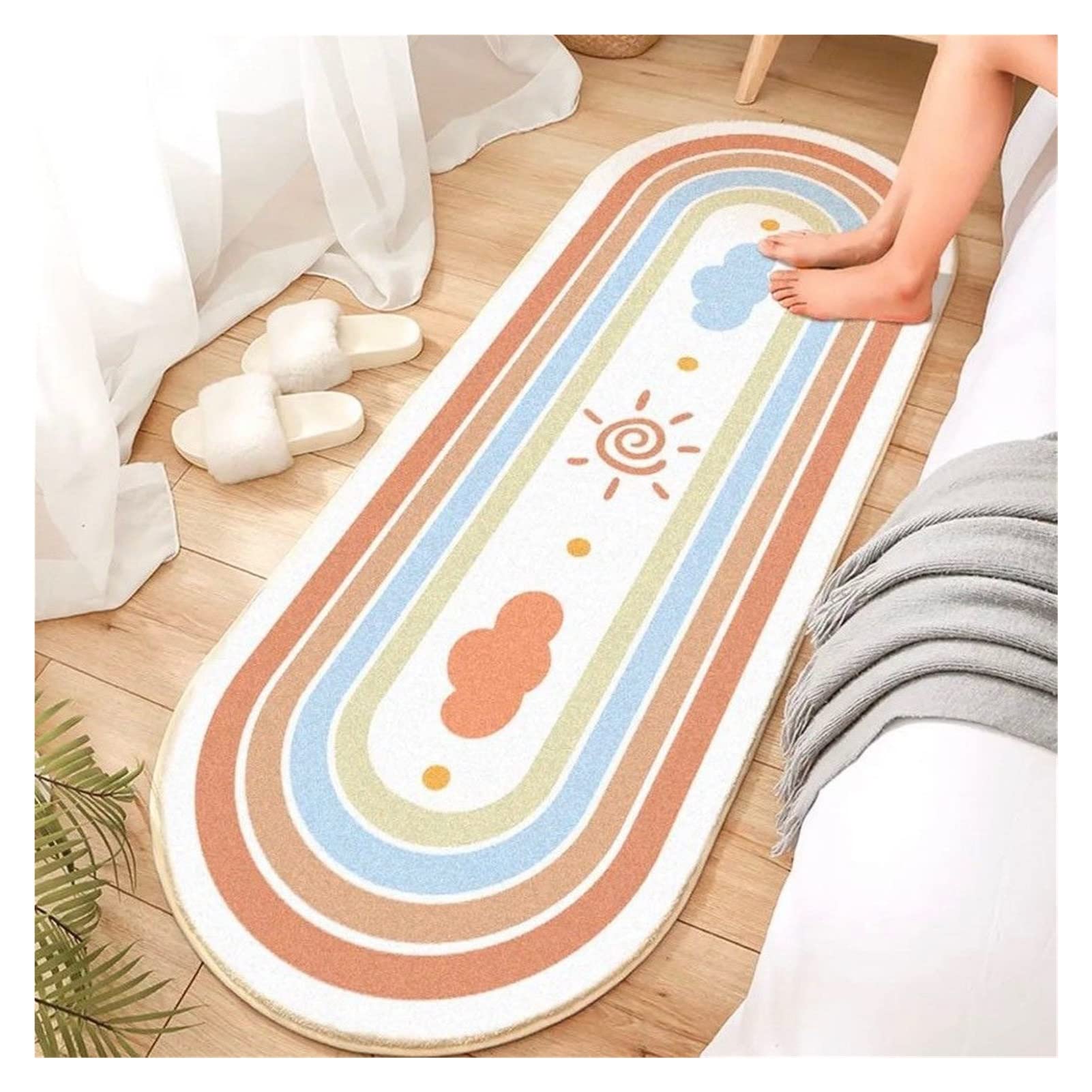 LOUMELAN Super Soft Faux Fur Rug - Oval Bedside Carpet, Plush Lamb Wool Floor Mat for Living Room, Bedroom, Nursery - Non-Slip Decorative Door Mat (60x200cm, Color A16) | Cozy Home Decor, Perfect for Cold Floors & Stylish Interior Design