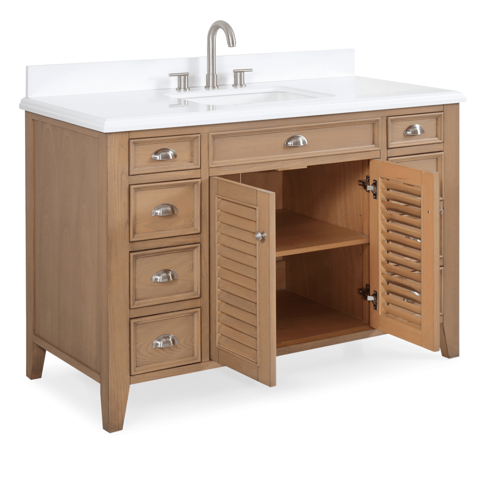 50 Inch Modern Wood Finish Kalani Bathroom Vanity with White Quartz Countertop - Perfect for Contemporary Bathroom Renovations & Luxury Home Decor