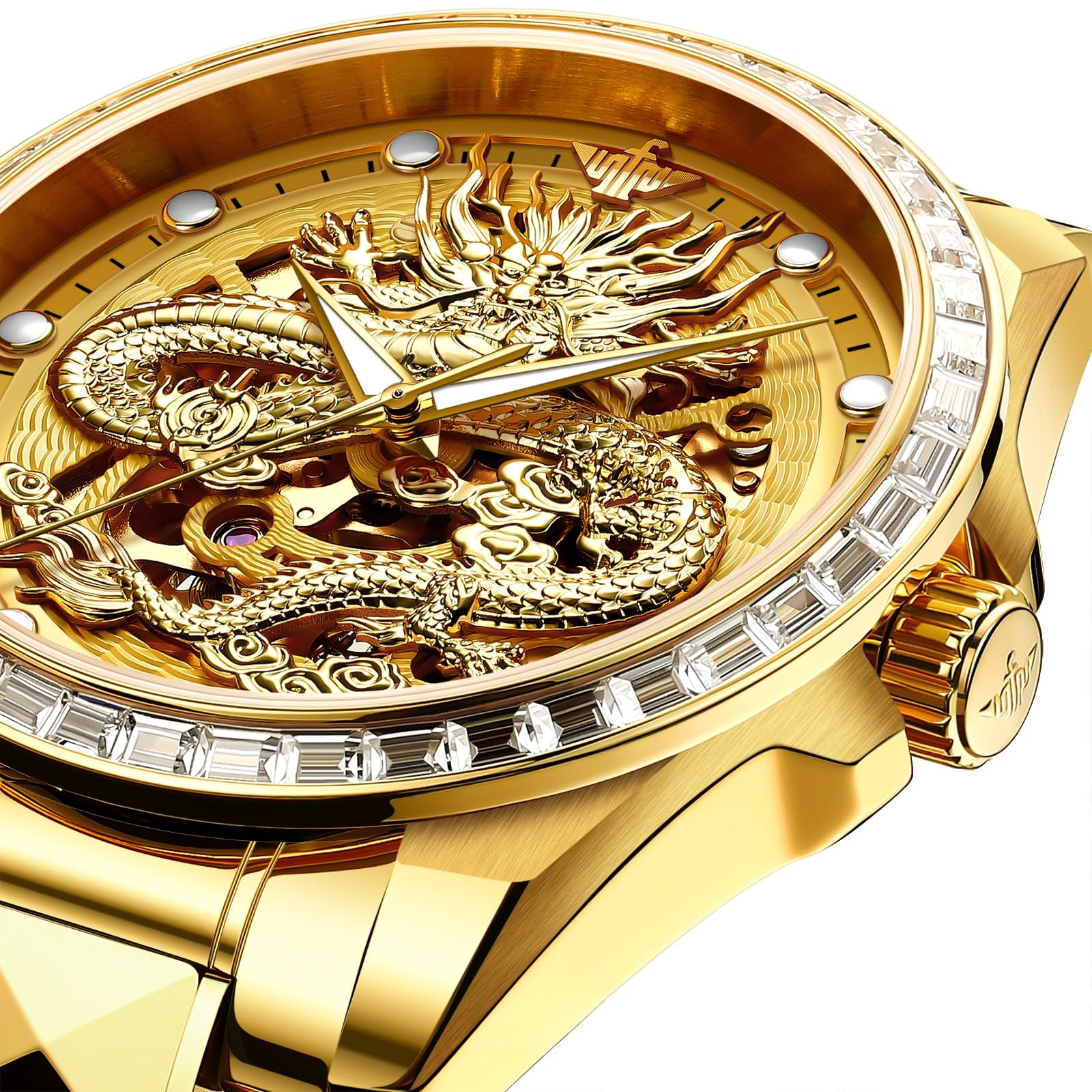 Luxury Automatic Self-Winding Mechanical Watch for Men - Gold Dragon Skeleton Design with Sapphire Crystal, Diamond Accents & Tungsten Steel Band - Waterproof & Luminous Dress Watch - Perfect for Formal Events, Business Meetings & Special Occasions