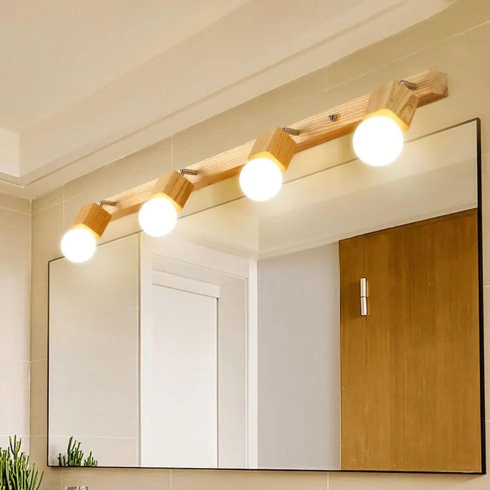Square Globe Wooden Bathroom Spotlights - Modern Wooden LED Wall Sconce for Bathroom Vanity, Bedroom, Hallway - Warm White Dimmable Lighting Fixture for Home Decor