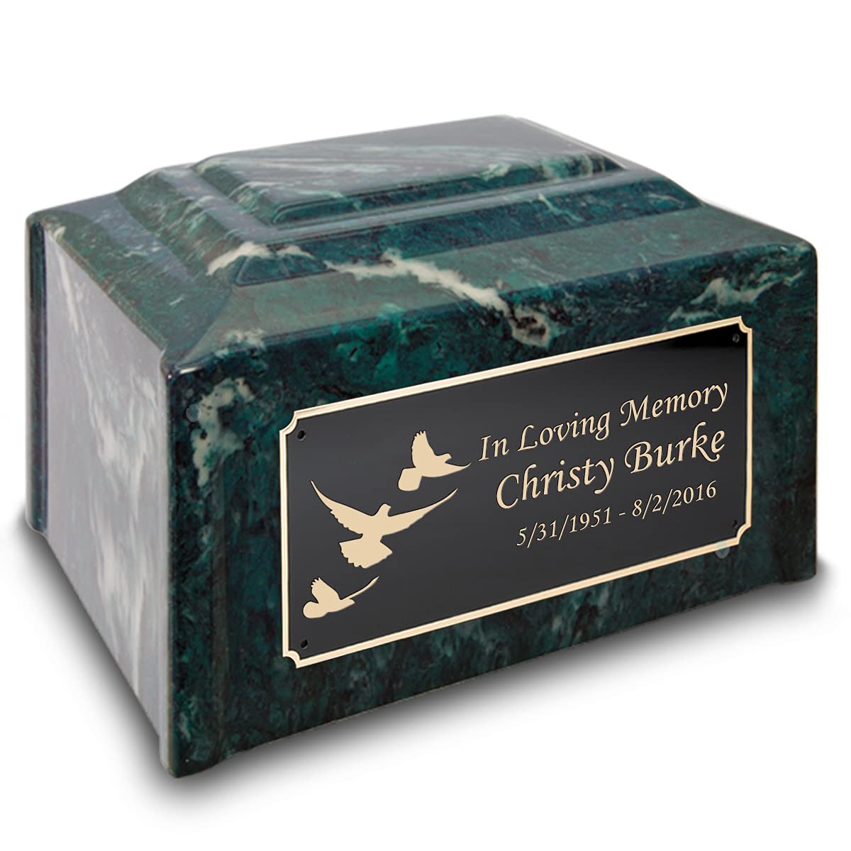 Custom Engraved Cultured Marble Dove Cremation Urn for Adults - Emerald Green Memorial Urn | Perfect for Funeral Services, Memorial Displays & Home Keepsakes