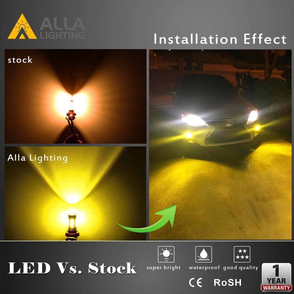 2504 PSX24W LED Fog Light Bulbs - 3000K Yellow Replacement (12276) - High Visibility for Rain, Snow & Off-Road Driving