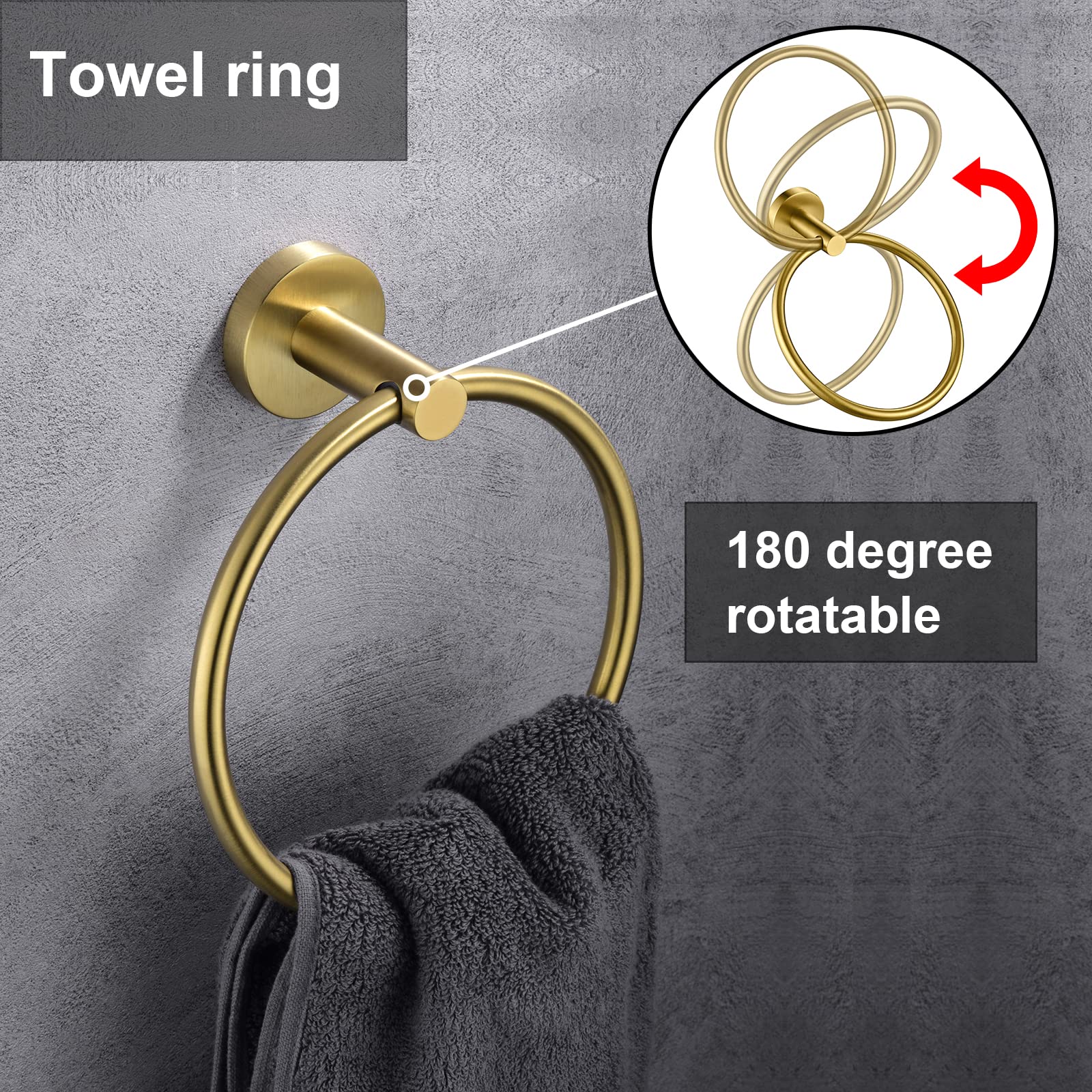 Premium Gold Toilet Paper Holder & Towel Ring Set - 2 Piece Bathroom Hardware Accessories in SUS304 Stainless Steel - Wall Mounted Hand Towel Holder for Bathroom Decor - Durable & Rustproof for Modern Homes, Apartments & Luxury Hotels