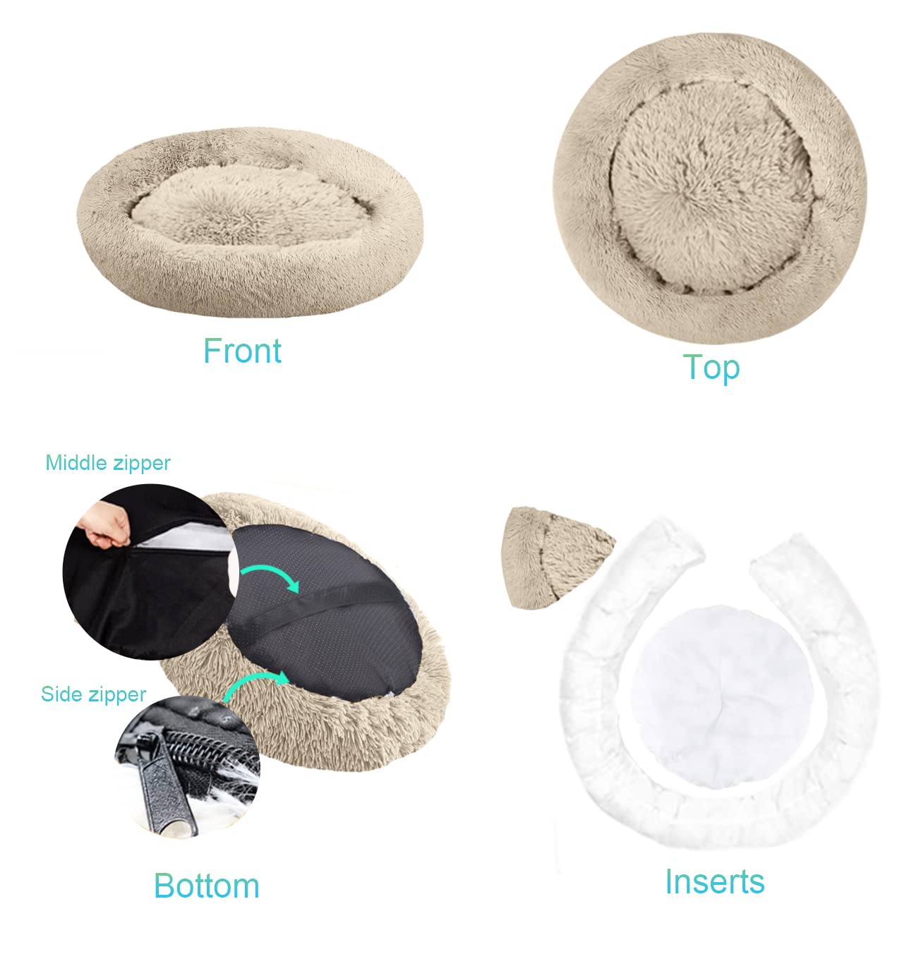 SAVFOX Plush Calming Donut Dog Bed for Small, Medium, Large & X-Large Breeds - Ultra Soft Faux Fur Pet Bed for Dogs & Cats, Machine Washable (Sizes S-XXL) - Perfect for Anxiety Relief, Cuddling & Cozy Napping in Living Room or Bedroom